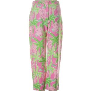 Lilly Pulitzer Taboo Elephant Print Mid-Rise Cotton Blend Cuffed Capri Pants- 4